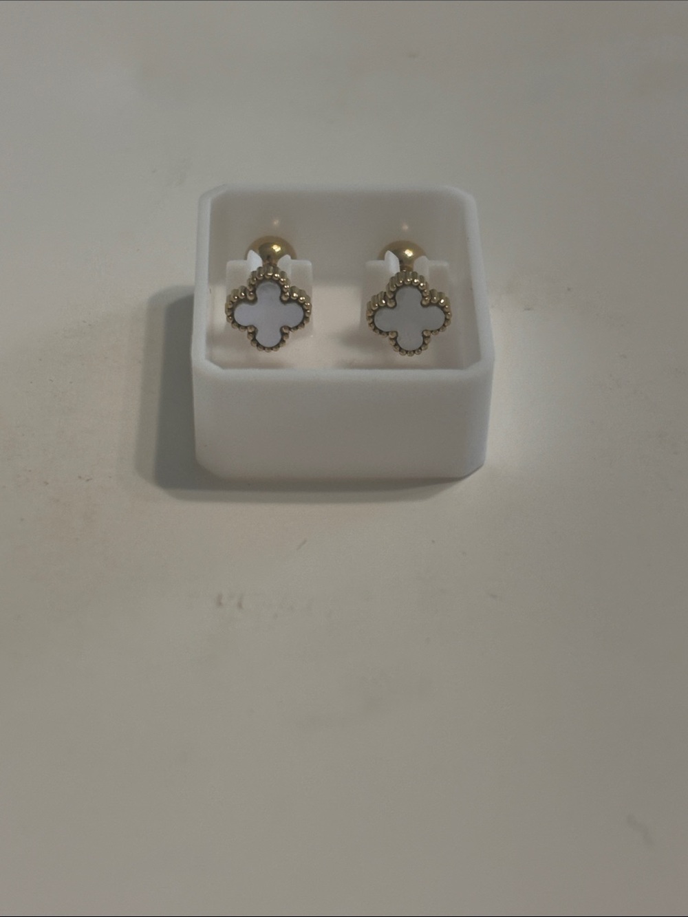 Fashion Jewelry Gold and White Clover Stud Earrings - Women Jewelry